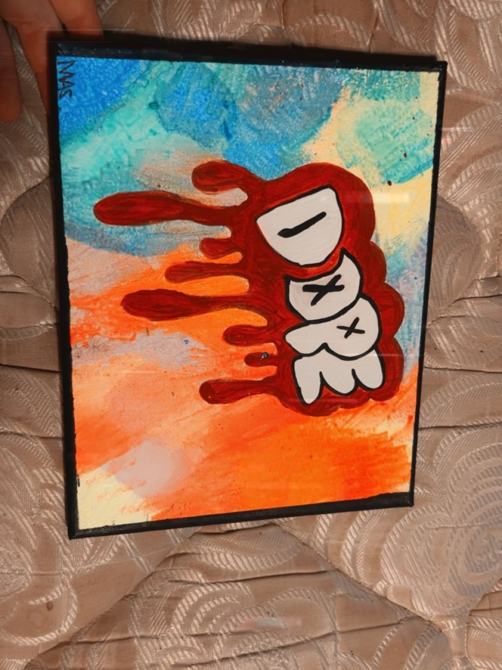 Abstract Drip Canvas Art in Red, Orange, Blue